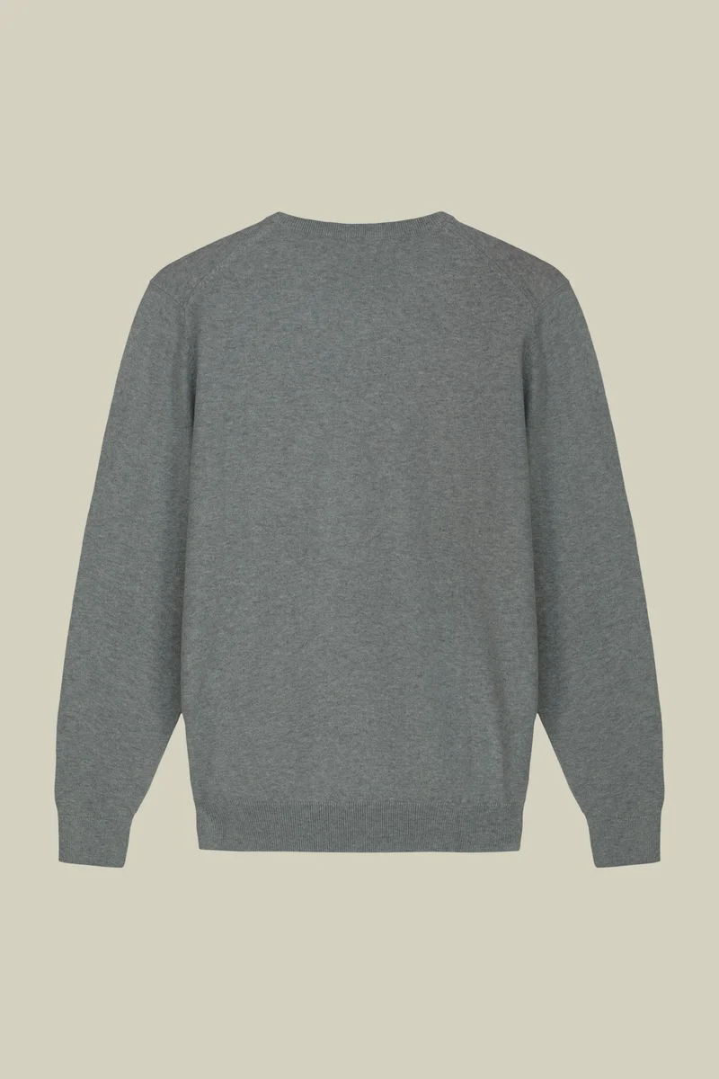 Doppelganger Grey Men's regular fit crew neck jumper in wool and cotton - LT Grey for Men | Best Price UAE