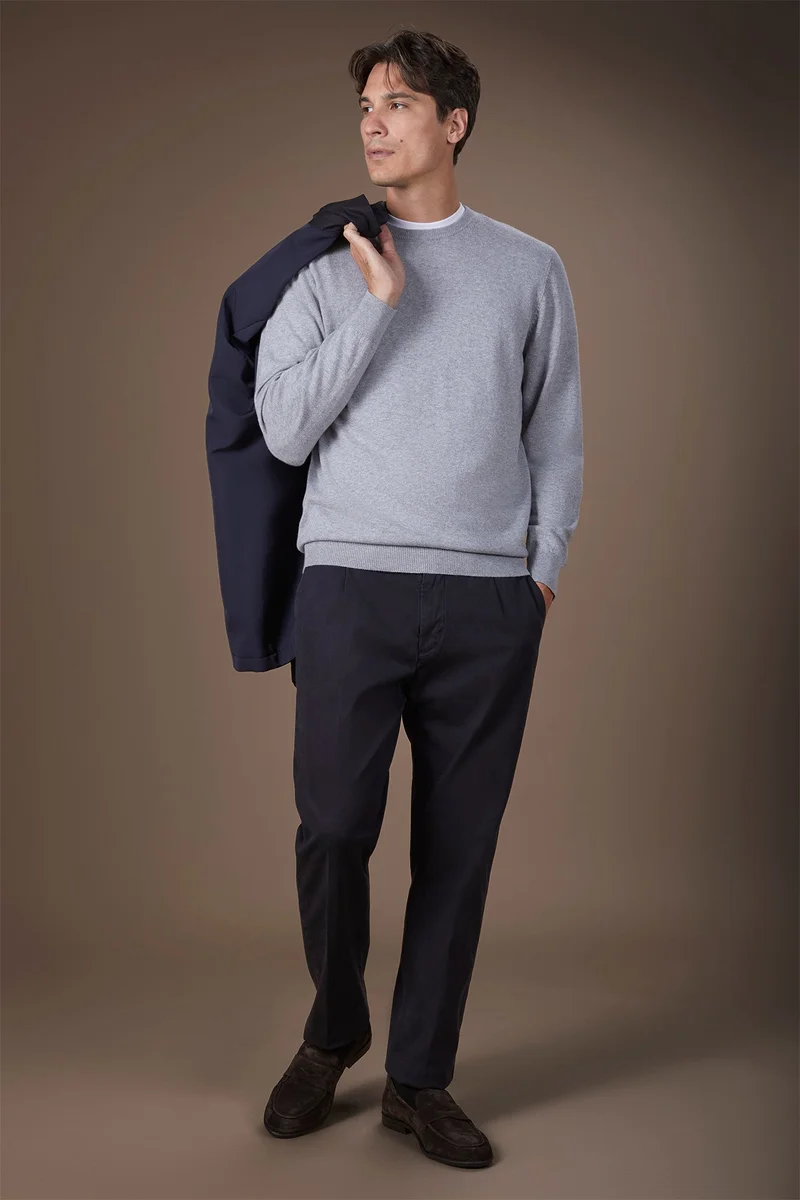 Doppelganger Grey Men's regular fit crew neck jumper in wool and cotton - LT Grey for Men | Best Price UAE