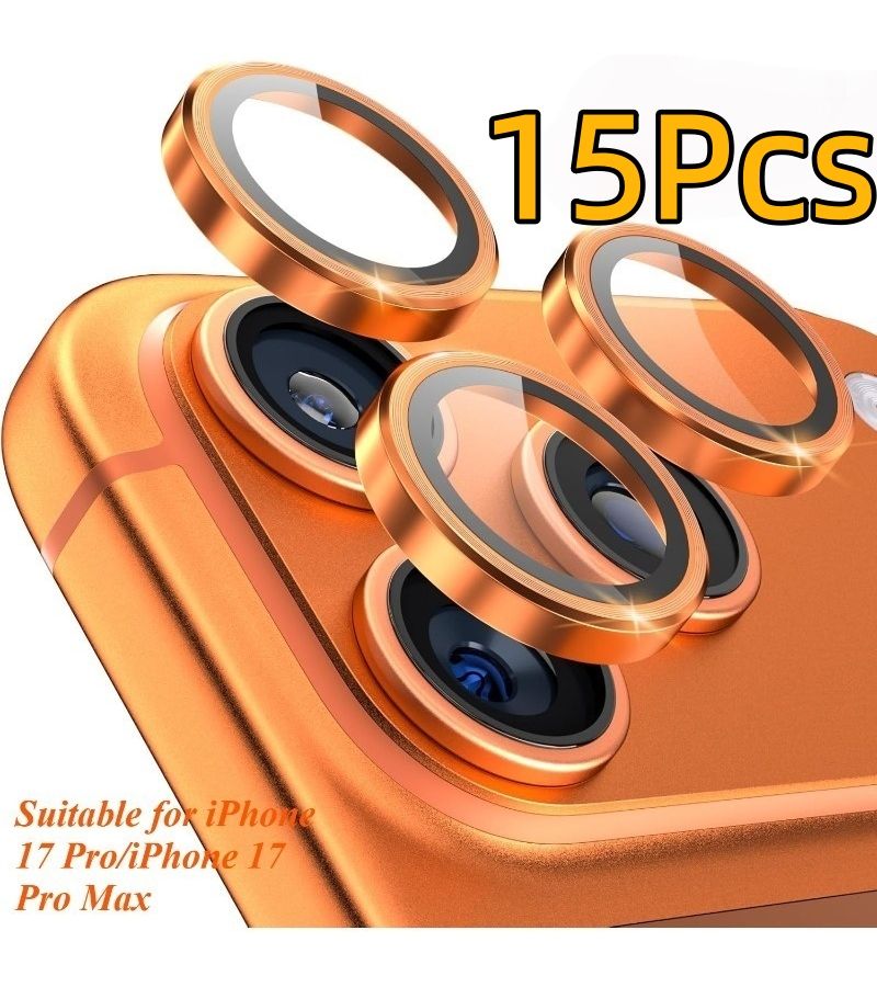 15 Pieces Phone Camera Lens Protector Golden Compatible With 15 Pro Max 14 Pro Max 14 Pro Pro 9H Tempered Glass Anti Scratch Anti Fingerprint Durable Metal Ring Decoration - Image 2