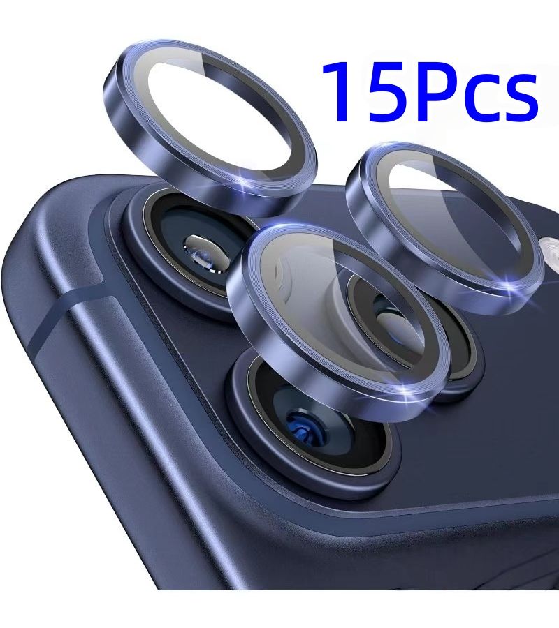 15 Pieces Phone Camera Lens Protector Golden Compatible With 15 Pro Max 14 Pro Max 14 Pro Pro 9H Tempered Glass Anti Scratch Anti Fingerprint Durable Metal Ring Decoration - Image 1