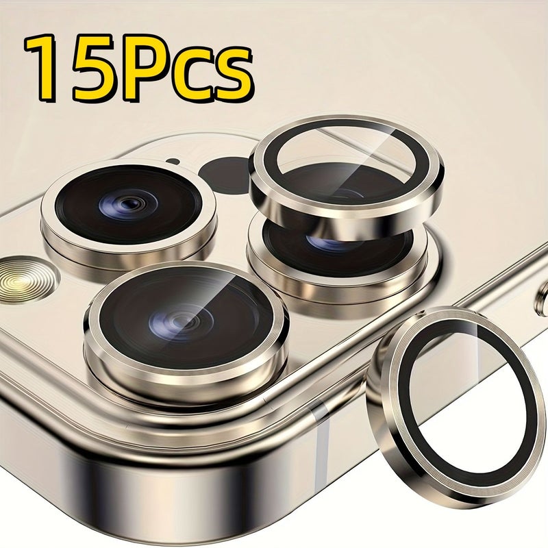 15 Pieces Phone Camera Lens Protector Golden Compatible With 15 Pro Max 14 Pro Max 14 Pro Pro 9H Tempered Glass Anti Scratch Anti Fingerprint Durable Metal Ring Decoration - Image 4