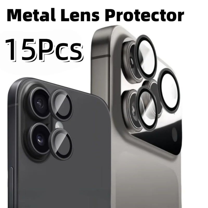 15 Pieces Phone Camera Lens Protector Golden Compatible With 15 Pro Max 14 Pro Max 14 Pro Pro 9H Tempered Glass Anti Scratch Anti Fingerprint Durable Metal Ring Decoration - Image 3