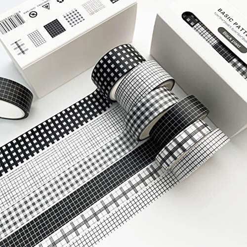 DAPUTOU Washi Tape Set 6 Rolls 164ft Long Black Texture Star Moon Decorative Washi Masking Tapes for Scrapbooking DIY Craft Planners Scrapbooking Gift Wrapping - Image 1