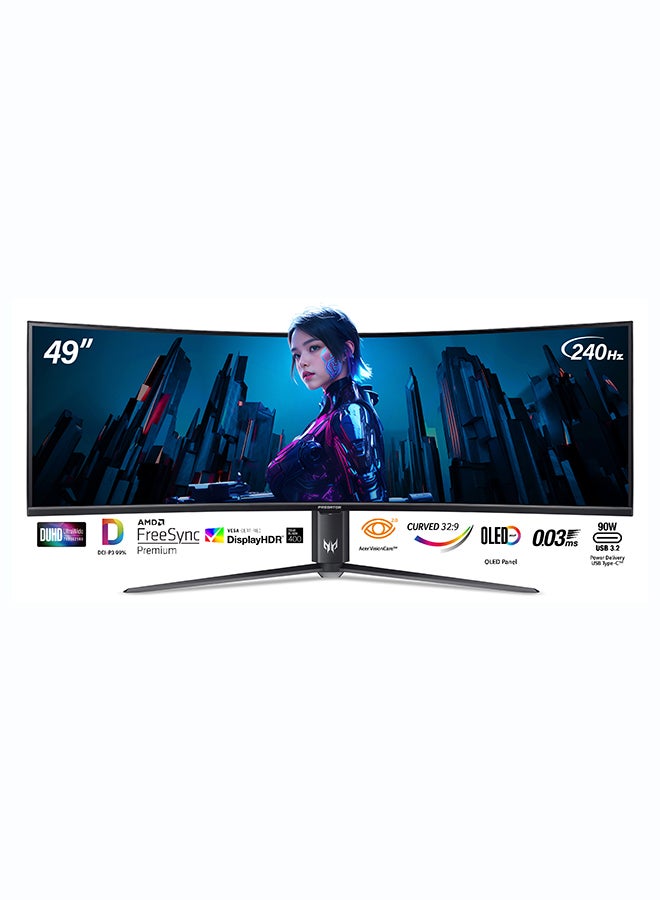 Acer 49 inch Predator X49X Curved QD-OLED Gaming Monitor | Dual QHD (5120x1440), 240Hz, 0.03ms, FreeSync Premium, KVM, USB-C 90W PD | UM.SXXEE.X02 Black - Image 1