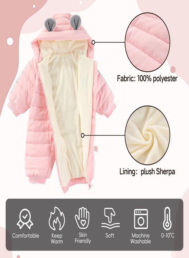 JiAmy Infant Snowsuit Baby Hooded Winter Clothes Baby Bear Outfit Zipper Romper Jumpsuit Pink 9-12 Months - Image 4