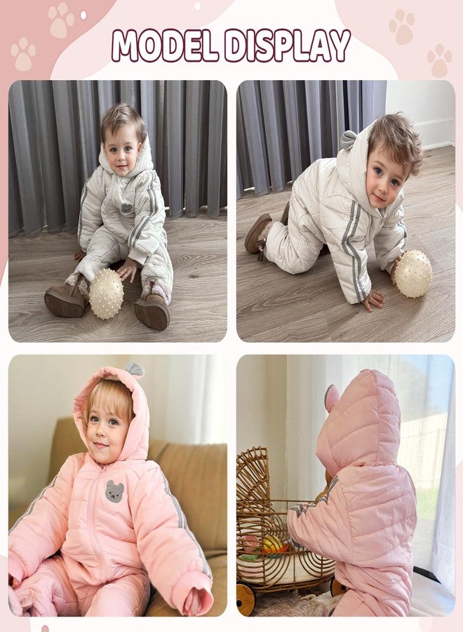JiAmy Infant Snowsuit Baby Hooded Winter Clothes Baby Bear Outfit Zipper Romper Jumpsuit Pink 9-12 Months - Image 5