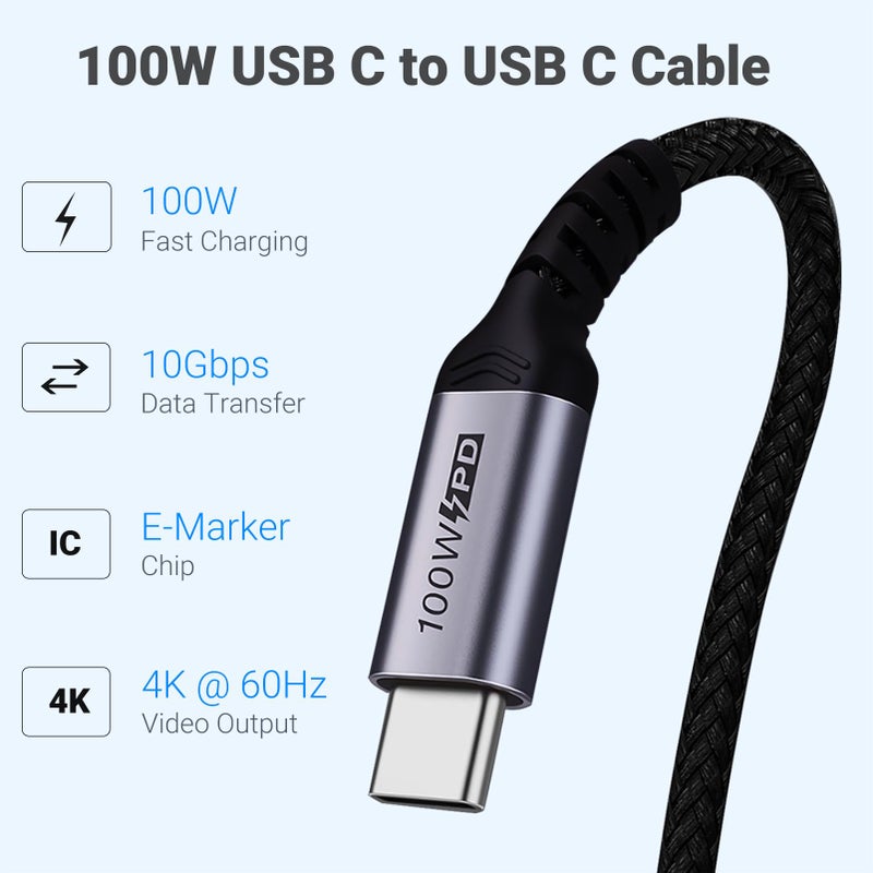 SUMPK 100W Short USB C Cable 3.1 Right Angle [1.5FT 2 Packs], 5A Fast Charging, 10GBbps High Speed Data E-Marker Chip Cords, 4K@60Hz Video Display - Image 2
