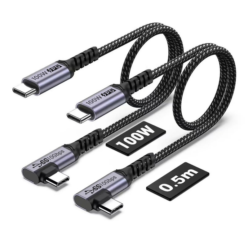 SUMPK 100W Short USB C Cable 3.1 Right Angle [1.5FT 2 Packs], 5A Fast Charging, 10GBbps High Speed Data E-Marker Chip Cords, 4K@60Hz Video Display - Image 1