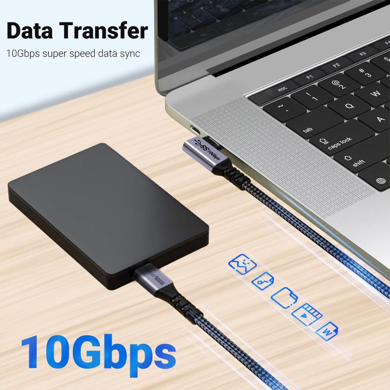 SUMPK 100W Short USB C Cable 3.1 Right Angle [1.5FT 2 Packs], 5A Fast Charging, 10GBbps High Speed Data E-Marker Chip Cords, 4K@60Hz Video Display - Image 3