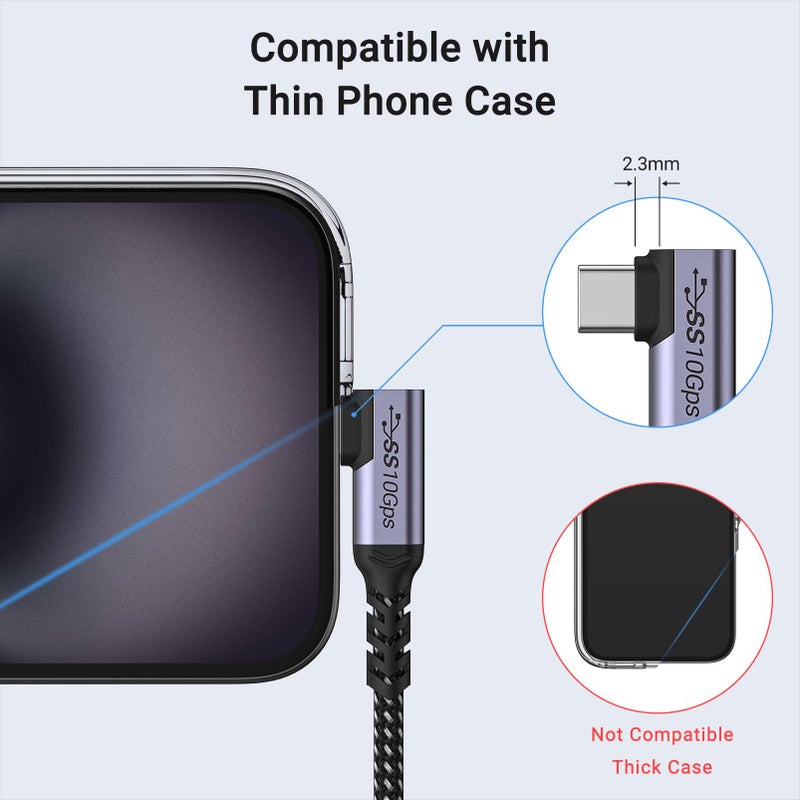SUMPK 100W Short USB C Cable 3.1 Right Angle [1.5FT 2 Packs], 5A Fast Charging, 10GBbps High Speed Data E-Marker Chip Cords, 4K@60Hz Video Display - Image 5