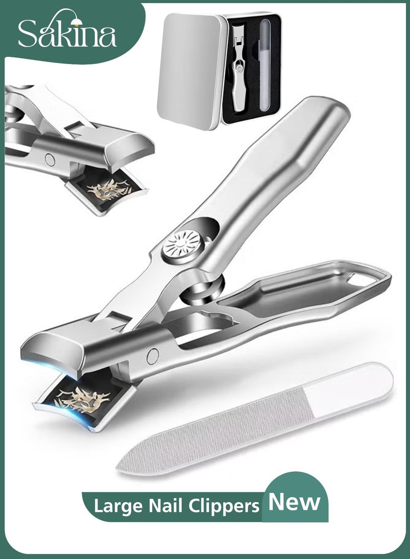 سكينة مقص أظافر كبير للأظافر السميكة، قصافة اظافر احترافي ثقيل لكبار السن، قصاص اظافرفتح فك واسع 180°، تصميم بدون تطاير، مقبض طويل مع حافظة للتجميع، يشمل مبرد أظافر وصندوق تخزين معدني - Image 1