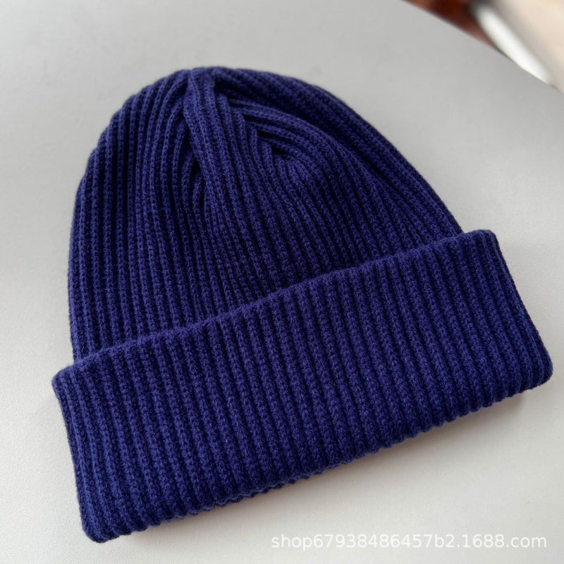 Glossy wool hat womens winter warm acrylic pullover hat mens Korean-style ins cold-proof knitted hat wholesale all-matching Sapphire Blue - Image 1