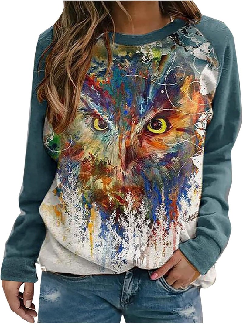 cheekyglo Women Long Sleeve Crewneck Sweatshirt Casual Fit Print Pullover Tops Comfy Loose Soft Tunic Tees Blouse - Image 1