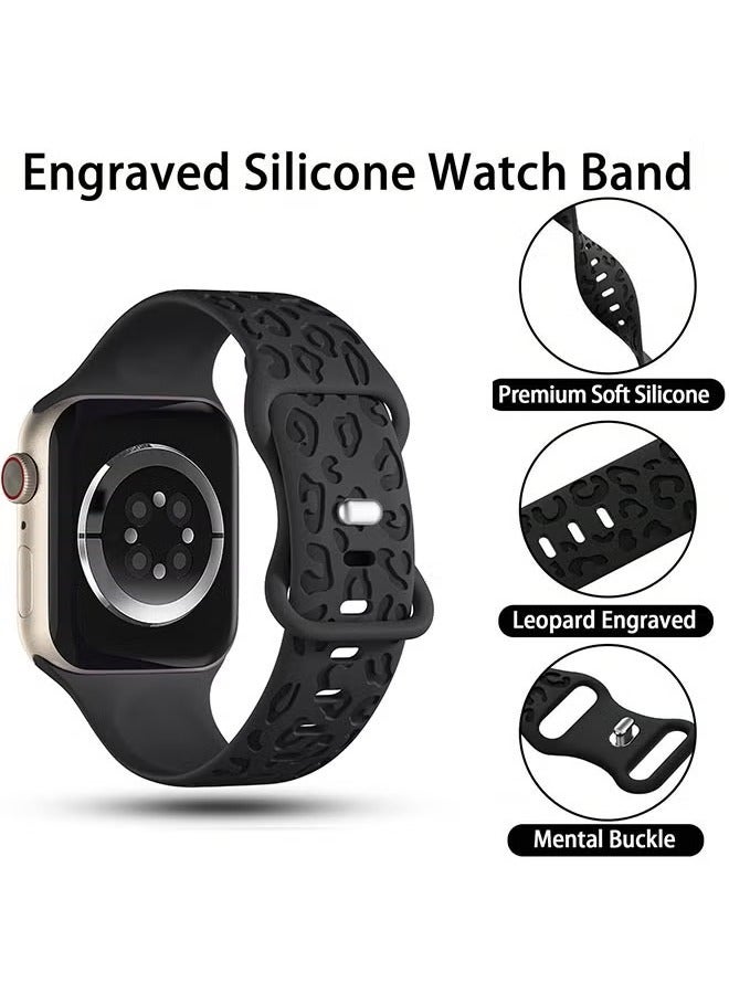 For Apple Watch Ultra s9 Silicone Laser Leopard Pattern 41mm40mm38mm Apple Watch Strap (Black) - Image 4