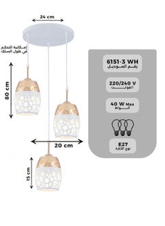 Best Power Modern Pendant Ceiling Light 6151-3 with E27 Lamp Base, 40W Max, Adjustable Length 80cm - Elegant Hanging Light Fixture (Lamp Not Included)  - Image 3