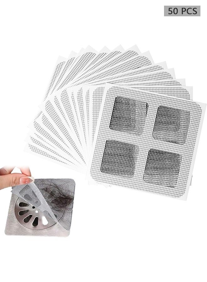 50PCS حزمة، 3.9 X 3.9 المتاح دش استنزاف غطاء الشعر الماسك دش استنزاف شبكة ملصقات، حمام، مغسلة، حوض الاستحمام، مطبخ، بالوعة، للشعر الإنسان الأليفة (50 قطعة) - Image 1