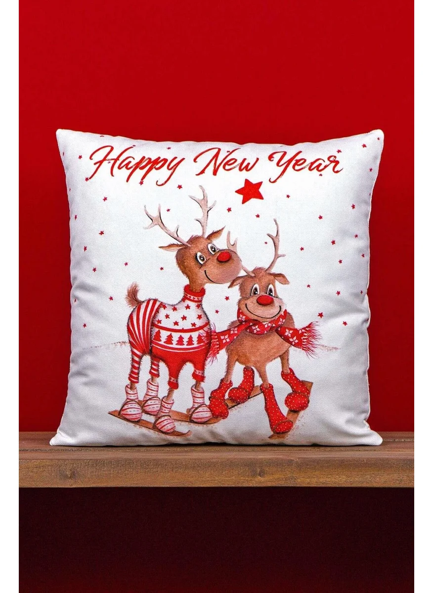 كانغو هوم Double Sided Red Deer New Year Themed Digital Printed Throw Pillow Cover -CGH1359-CT