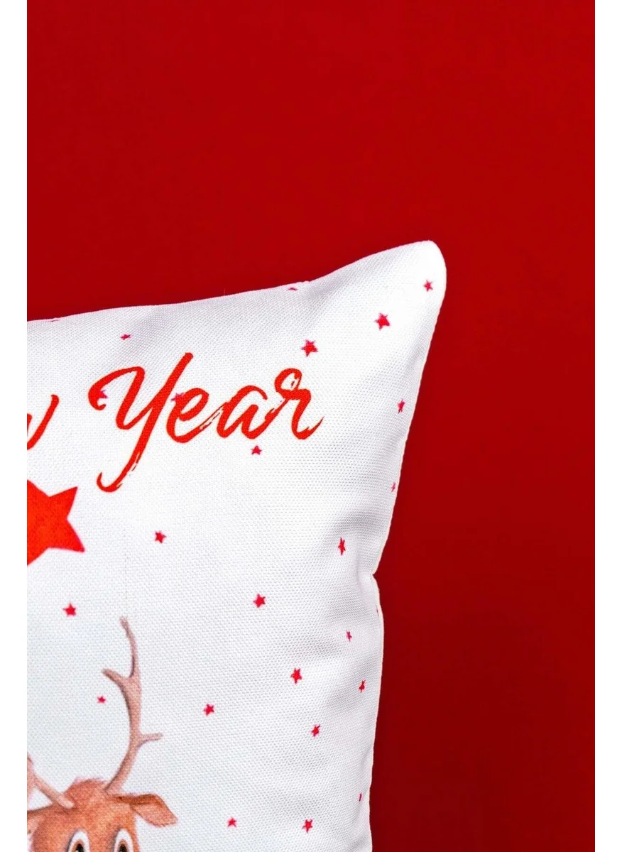 كانغو هوم Double Sided Red Deer New Year Themed Digital Printed Throw Pillow Cover -CGH1359-CT