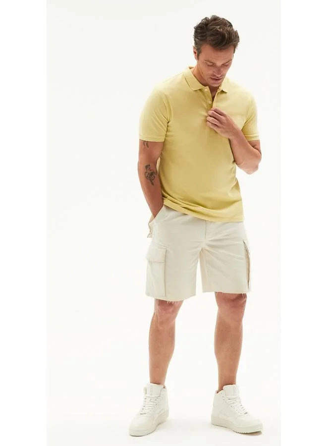 JUNE June Men Regular Fit 100% Cotton Basic Polo Neck Tshirt Yellow