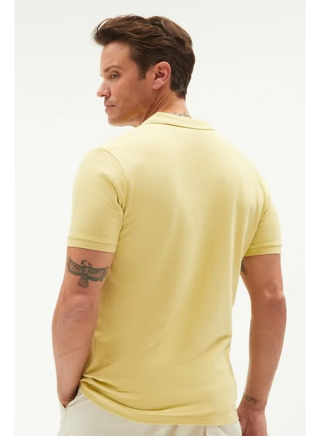 JUNE June Men Regular Fit 100% Cotton Basic Polo Neck Tshirt Yellow