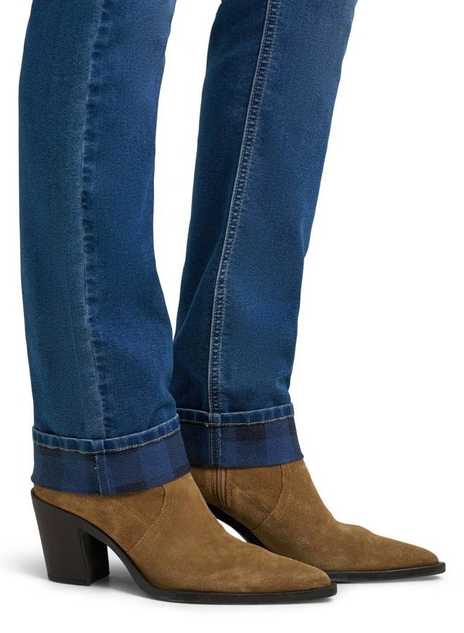 LEE Women's Legendary Mid Rise Straight Leg Jean, Mid Limbo - Plaid Fleece Lined, 6 - Image 4