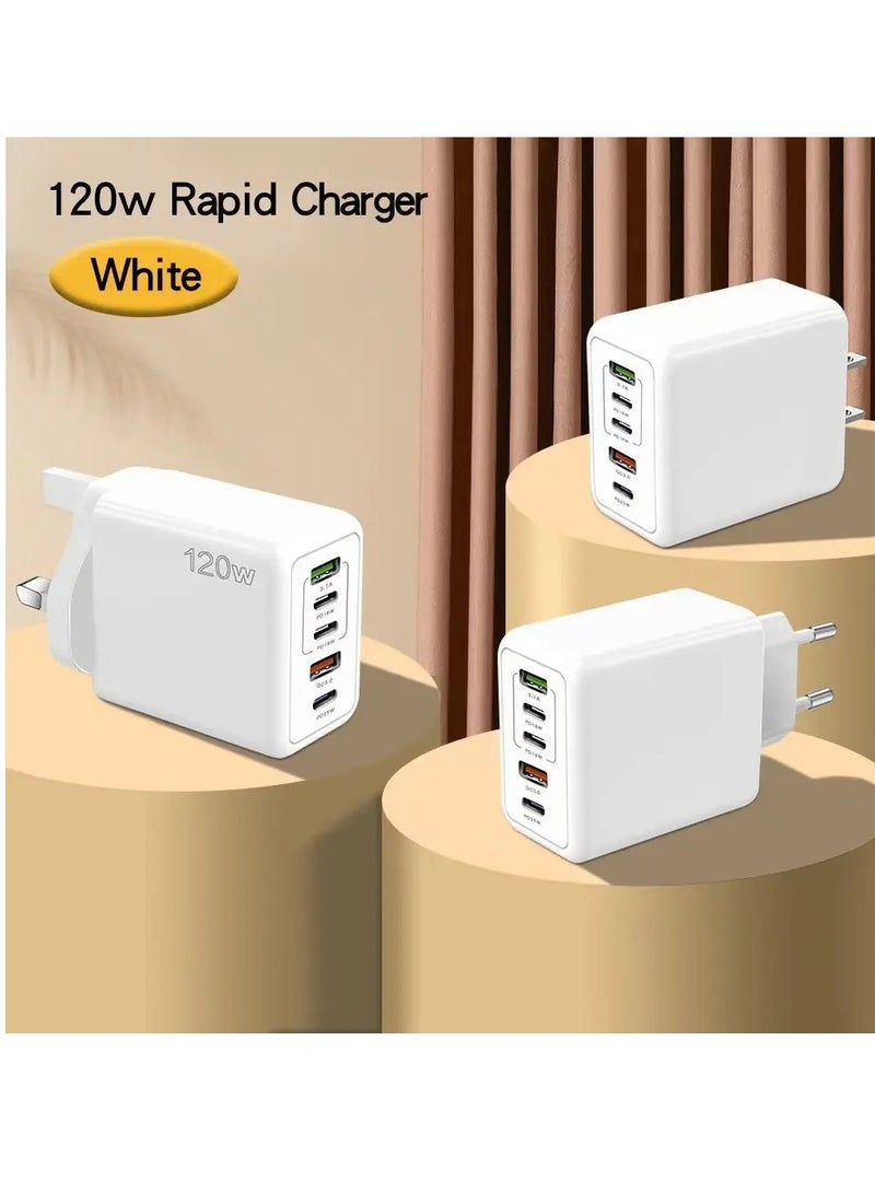 UK Plug 120W Fast Charging 5 Ports Multi-functional Charger Adapter for Mobile Phone Travel Power Adapter White - Image 4