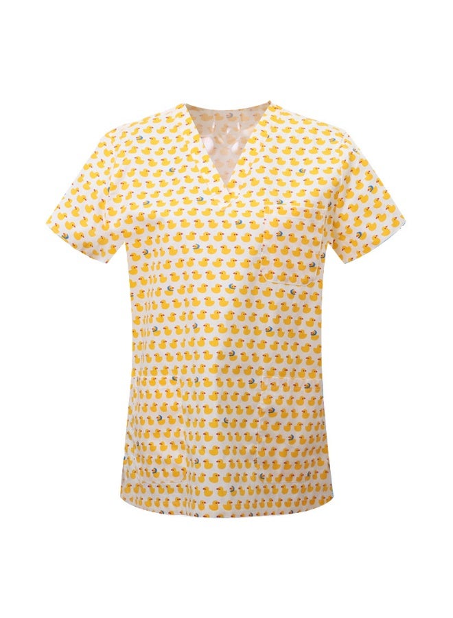 Loquat Womens Medical Scrubs Single Top Medical Uniform Single Printed Top Rubber Duck on White Background - Image 1