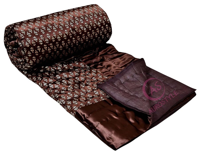 AUROSTYLE AUROSTYLE Rajasthani Cotton Filled Light Weight Silk Soft Jaipuri AC QuiltRazai Dohar Over All Floral Print Design with Gold Print Quilts Blankets for Home Brown Butti Print Double Bed - Image 3