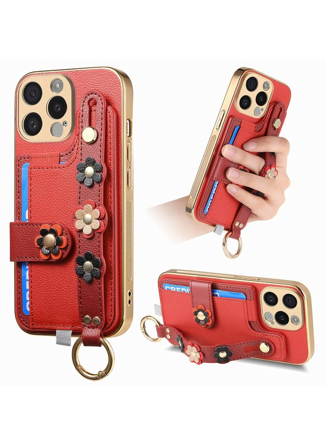 Zaboon Case For iPhone 13 Pro Max Stereoscopic Flowers Wristband Card Bag Phone Case - Image 1