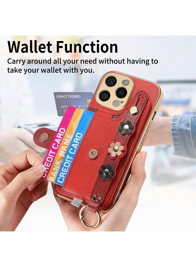 Zaboon Case For iPhone 13 Pro Max Stereoscopic Flowers Wristband Card Bag Phone Case - Image 5