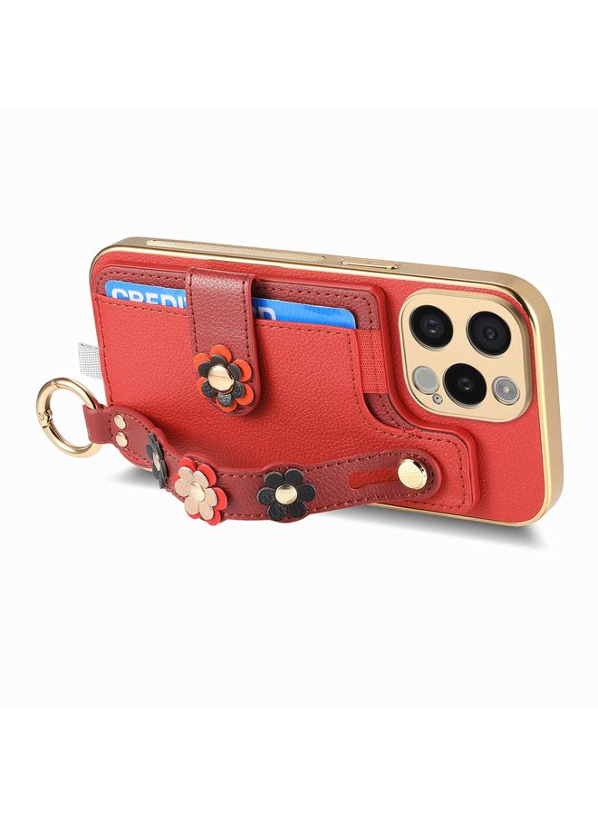 Zaboon Case For iPhone 13 Pro Max Stereoscopic Flowers Wristband Card Bag Phone Case - Image 3