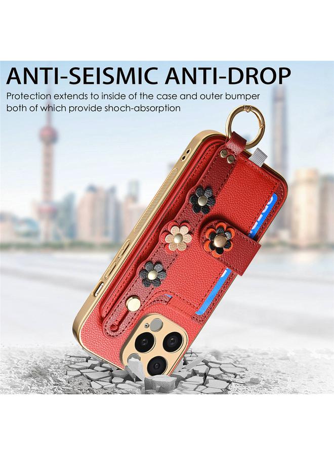 Zaboon Case For iPhone 13 Pro Max Stereoscopic Flowers Wristband Card Bag Phone Case - Image 4