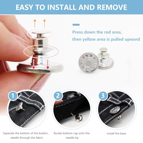 ROPAKED 16 Sets Buttons Pins for Loose Jeans Pant Waist Tightener No Sew Jeans Button Replacement, Reusable Waist Cincher Clip Adjustable Pants Button Tightener Metal Star Brooch for Clothing - Image 3