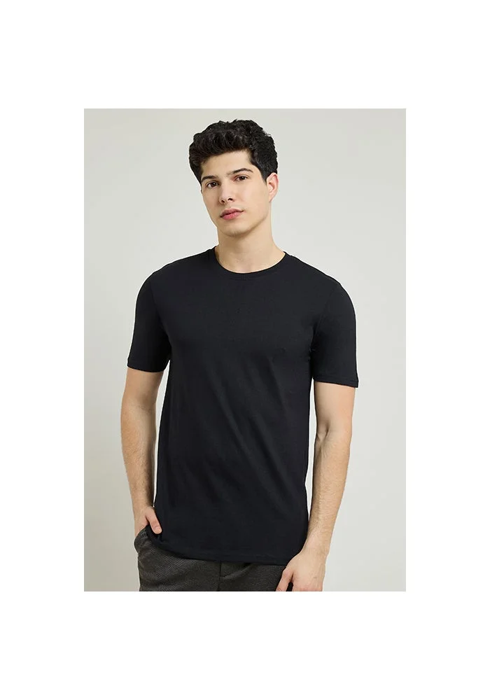 أر أند بي Solid T-Shirt with Crew Neck and Short Sleeves