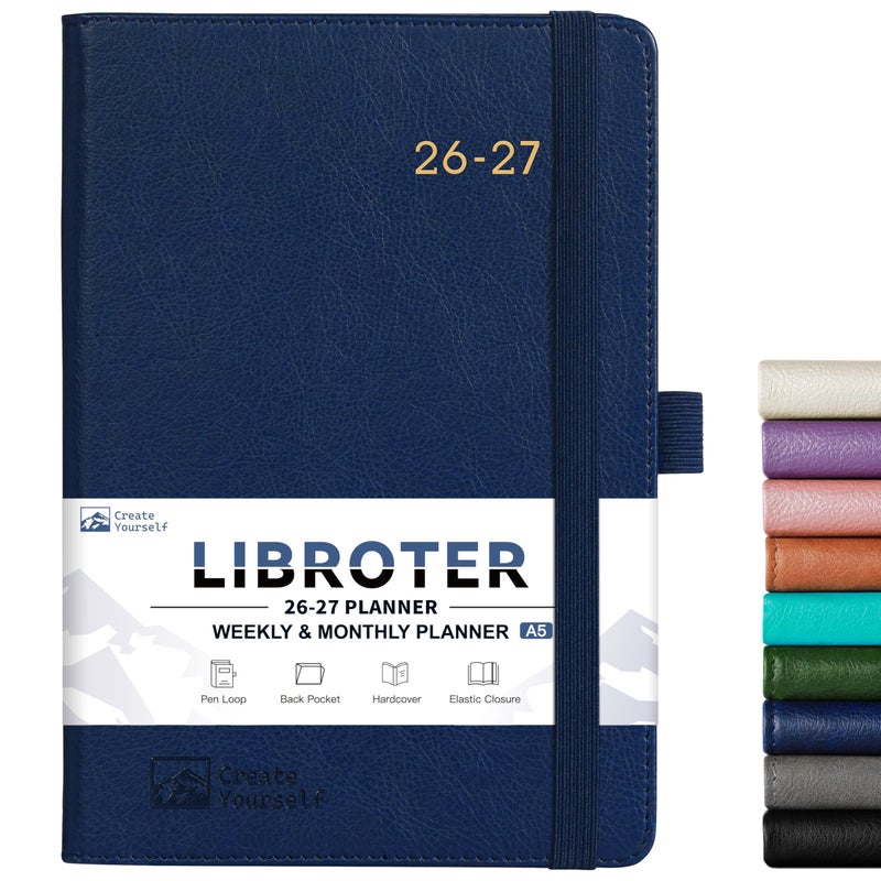 Libroter 2026-2027 Planner - Academic Planner 2026-2027 Weekly Monthly Planner, July 2026 - June 2027, 5.7'' x 8.4'', Thick Paper, Leather Cover, Pen Holder, Back Pocket, Perfect Daily Organizer - Navy Blue - Image 1