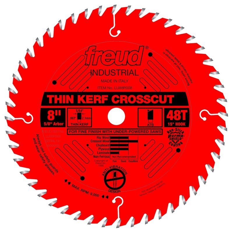 Freud LU88R008: 8" x 48T Thin Kerf Fine Finish Crosscut Blade - Image 1