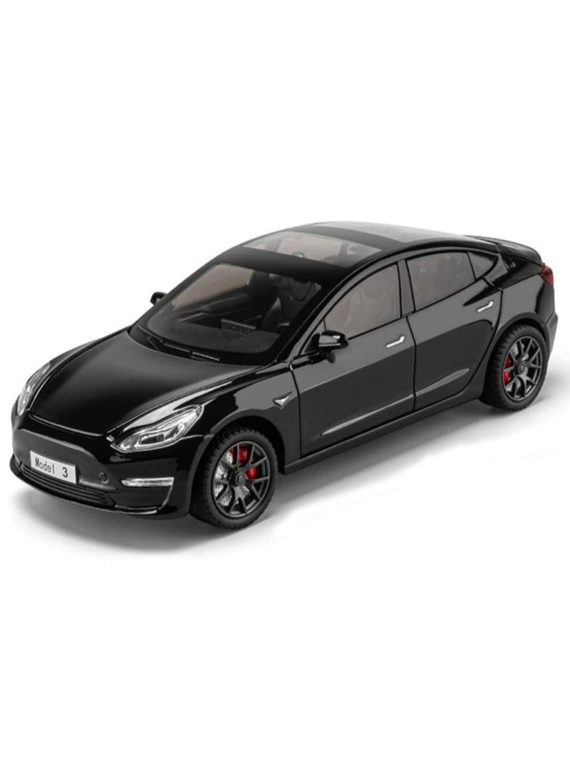سيارة لعبة تيسلا موديل 3 مصبوبة بمقياس 1:24 للأطفال، أبواب أجنحة النورس، سيارة سبائك سحب للخلف مع إضاءة وموسيقى، هدية للأولاد والبنات - Image 1