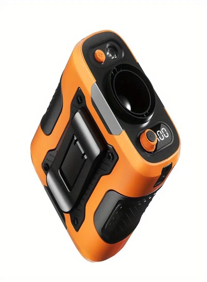 ارواق مروحة خصر محمولة قابلة لإعادة الشحن مع مصباح مدمج، بطارية ليثيوم 6000 مللي أمبير/ساعة، وضع طاقة مزدوج (بطارية/USB)، وقت استعداد طويل، تبريد قابل للتعديل للعمل والمشي لمسافات طويلة وصيد الأسماك والتخييم - برتقالي - Image 1