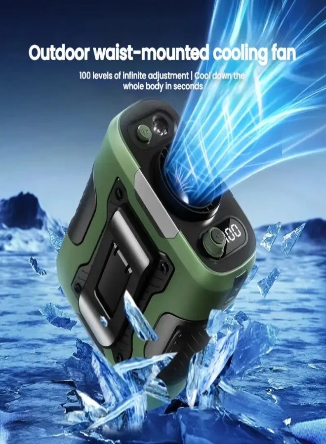 ارواق مروحة خصر محمولة قابلة لإعادة الشحن مع مصباح مدمج، بطارية ليثيوم 6000 مللي أمبير/ساعة، وضع طاقة مزدوج (بطارية/USB)، وقت استعداد طويل، تبريد قابل للتعديل للعمل والمشي لمسافات طويلة وصيد الأسماك والتخييم - برتقالي - Image 2