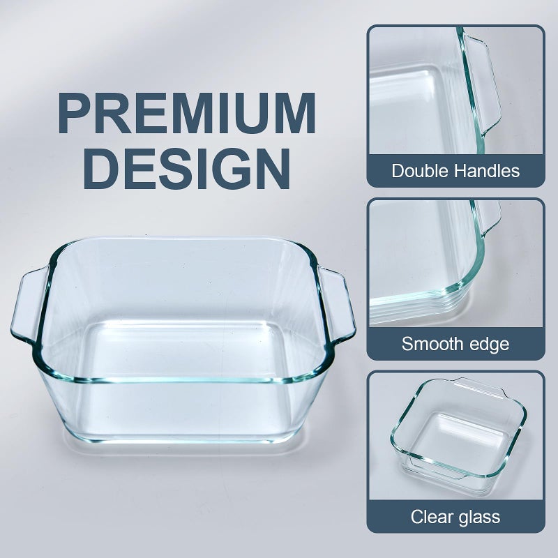 Yomvzake Small Casserole Dish, 5 Inch Glass Square Baking Dish Individual Portion Baking Pan for Oven Microwave Air Fryer Square Egg, Clear Prep Bowls with Handle - Image 2