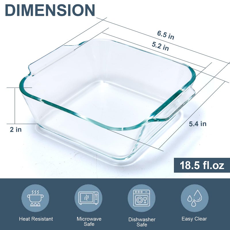 Yomvzake Small Casserole Dish, 5 Inch Glass Square Baking Dish Individual Portion Baking Pan for Oven Microwave Air Fryer Square Egg, Clear Prep Bowls with Handle - Image 3