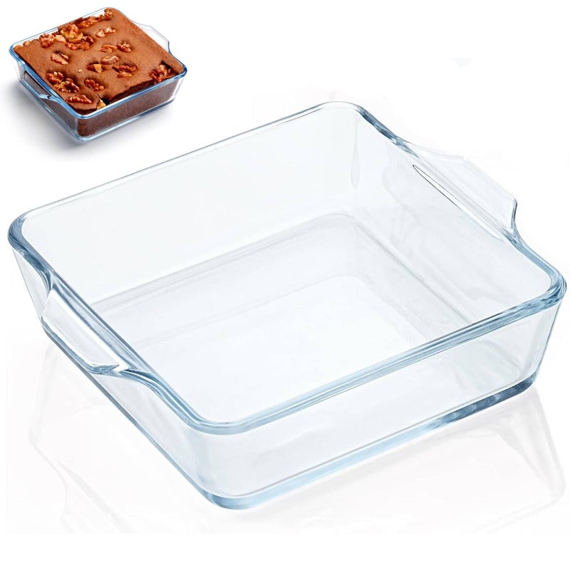 Yomvzake Small Casserole Dish, 5 Inch Glass Square Baking Dish Individual Portion Baking Pan for Oven Microwave Air Fryer Square Egg, Clear Prep Bowls with Handle - Image 1