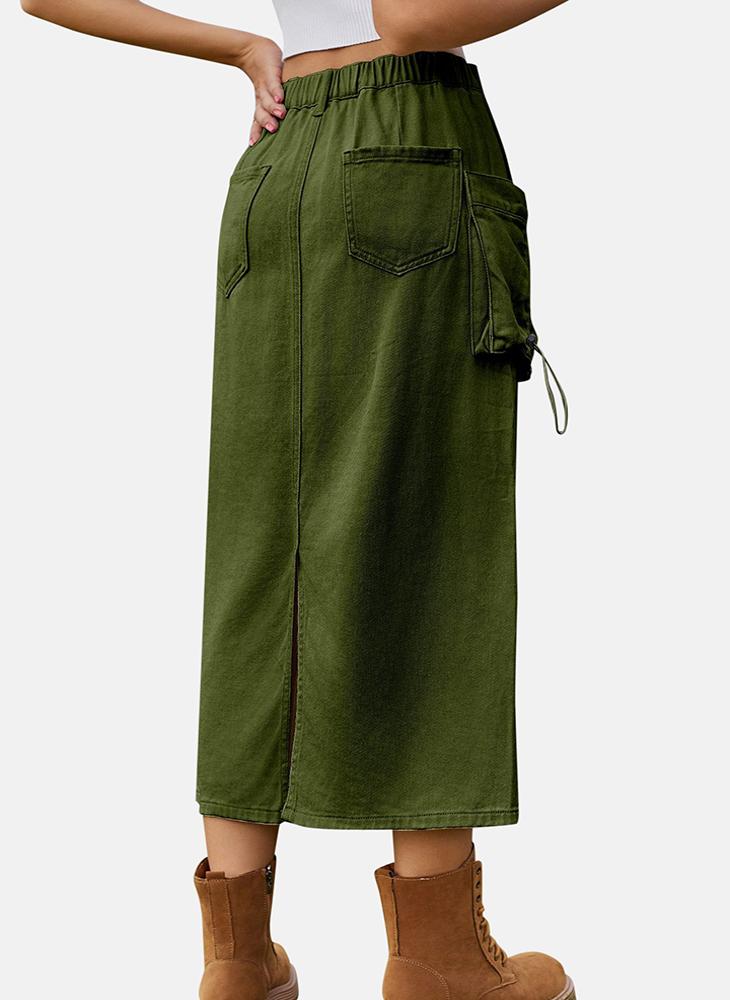 YUNIQEE Green Mid Rise Plain Midi Skirt - Image 5