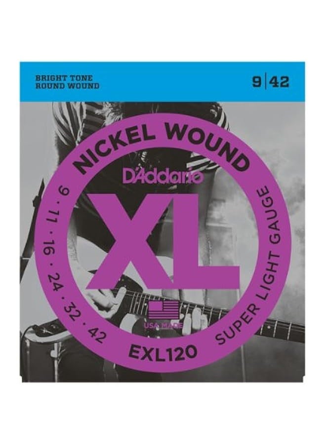 D'Addario EXL120 Nickel Wound Electric Guitar Strings, Super Light, 9-42 (7 Pack) - Image 2