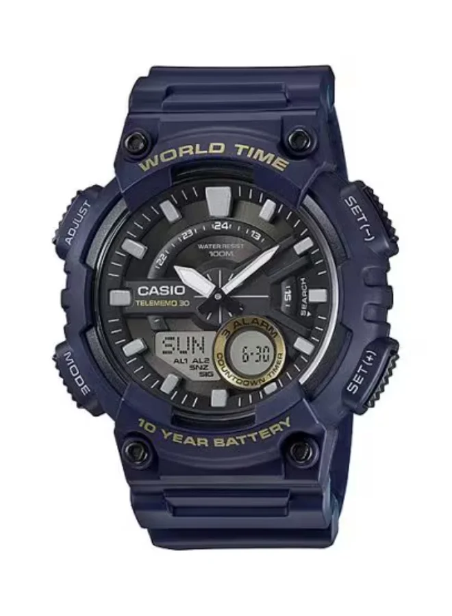 كاسيو ساعة يد جلدية للرجال تناظرية رقمية -- - . مم