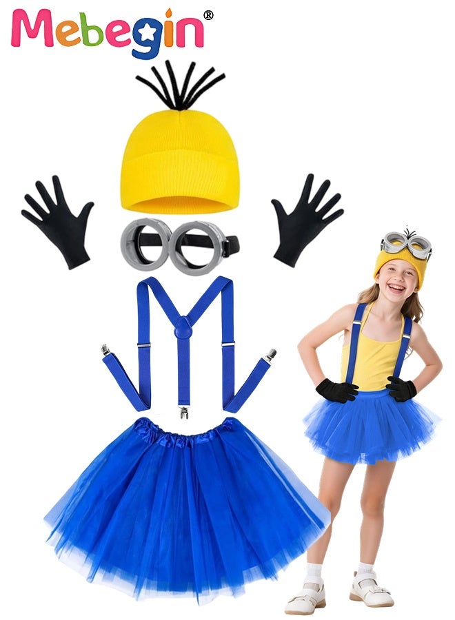 MEBEGIN 5Pcs Yellow Beanie Costume Accessories, Creative Cosplay Accessories Set with Skirt, Y-Back Suspenders, Steampunk Goggles and Other Accessaries, Suitable for Party, Birthday, Funfair, Stage Performance, Cosplay and Any Other Special Occasions - Image 1
