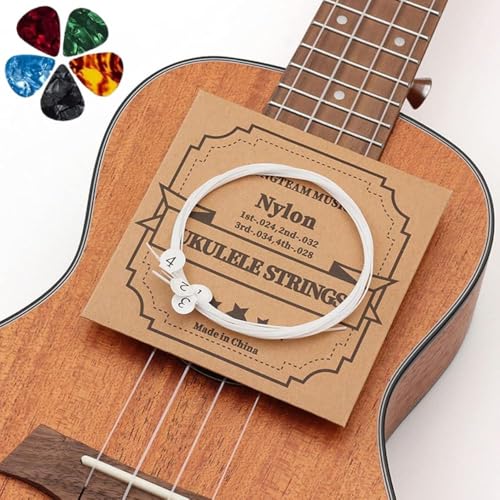 TECHBLAZE Nylon Ukulele Strings Set of 4 Replacement Ukulele Strings True Tone for Soprano, Concert, Tenor, 1-A,2-E,3-C,4-G – White - Image 1