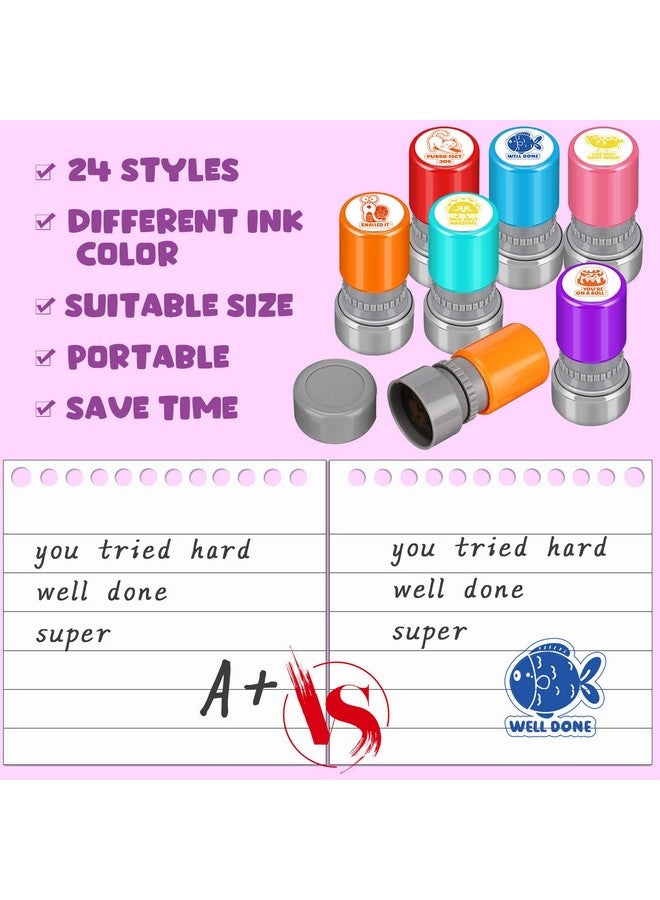 Yinder Yinder 24 Pcs Teacher Stamps for Classroom Self Inking Classroom Stamps Bulk for Teachers Elementary Colorful Motivational Encouraging Gifts(Cute Animal) - Image 3