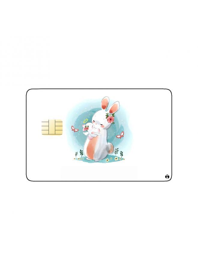 RKN PRINTED BANK CARD STICKER Cute Rabbit Drawing With Roses - Image 1