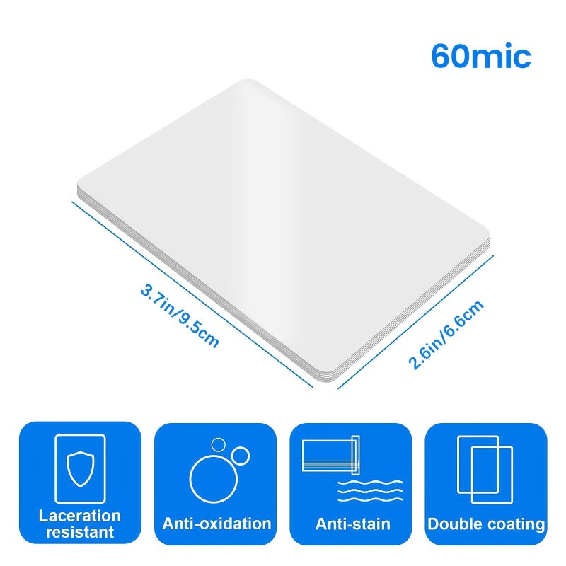 Pack Of 100 Thermal Laminating Sheets 2.6x3.7 Inch 60 Micron For Business Cards - Image 1